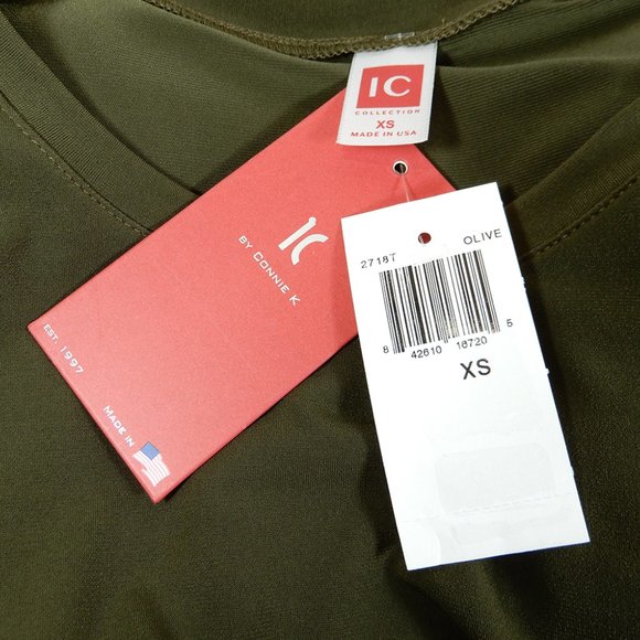 IC Collection Asymmetrical Hem TUNIC Top SZ XS Soft Knit Pocket Olive Green NEW - Picture 6 of 7